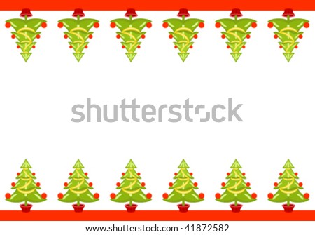 Vector Seamless Christmas border with decorated pine trees. EPS AI 8, all elements layered and grouped.