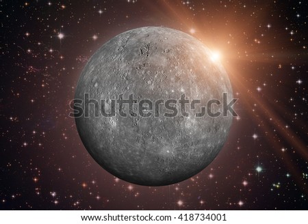 Solar System - Mercury. It is the smallest and closest to the Sun of the eight planets in the Solar System, with an orbital period of about 88 Earth days. Elements of this image furnished by NASA.