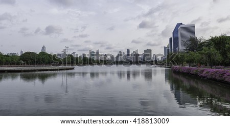 urban panorama of cityscape and lake - can use to display or montage on product or postcard