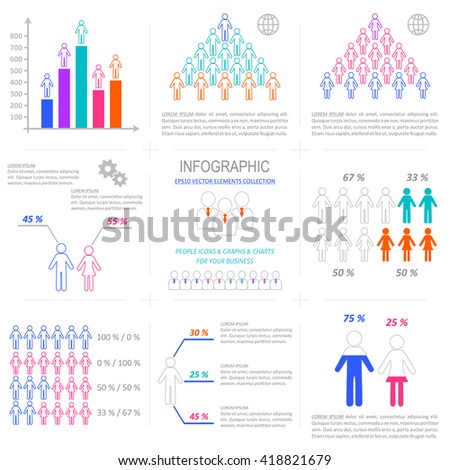 Vector infographic people icons demographic outline collection 