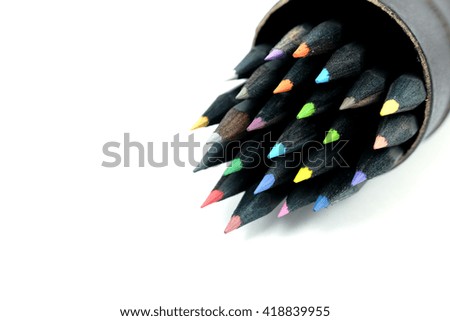 Group of Color Pencils in a tube Isolated on White Background