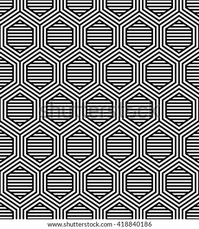 Vector seamless texture. Modern abstract background. Monochrome geometrical pattern with hexagons.