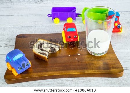Baby healthy breakfast with color cars