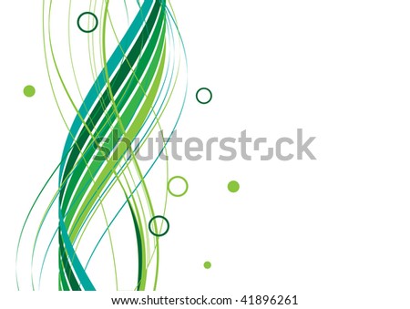 Green abstract stripes and circles on white background
