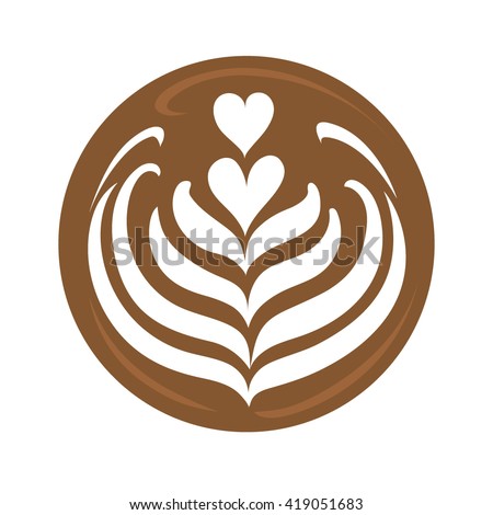 Tulip heart and Rosetta latte art Hot coffee logo, icon, symbol vector design Royalty-Free Stock Photo #419051683