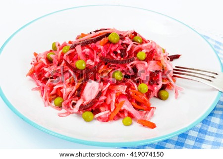 Salad of Beets and Carrots with Sauerkraut, Green Pea,  Spices Studio Photo