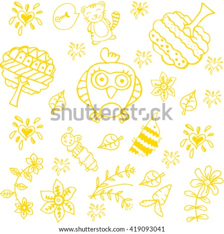 Doodle art for kids yellow with white backgrounds