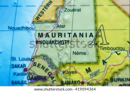 Photo of a map of Mauritania and the capital Nouakchott .