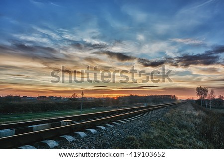Sunset over the railway track.