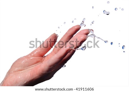 clean clear water flowing down from  hand Royalty-Free Stock Photo #41911606