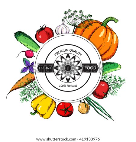 hand drawn vegetables. logo. vector illustration
