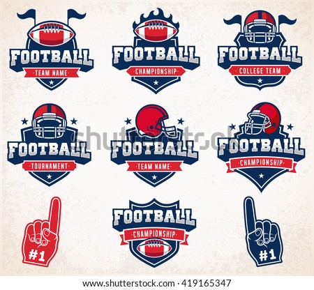 Collection of White, Red and Blue Vector Football logos and insignias
