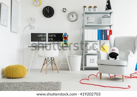 Shot of a spacious modern children's room  full of colorful decorations Royalty-Free Stock Photo #419202703