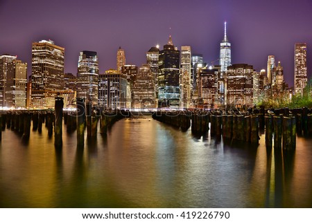landscape of skyscrapers of New York at night from Brooklyn Park. in the photo are no trademarks