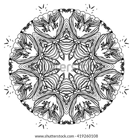 Round ornament for coloring book for adults and kids.