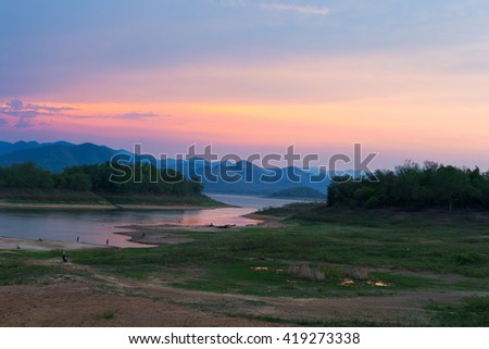 The nature of sunset with colorful twilight at mountain park before night.This image taking by shallow focus deep of field.
