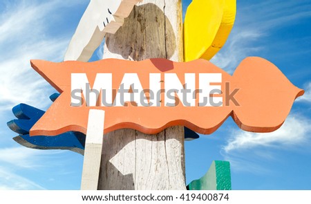 Maine sign with sky background