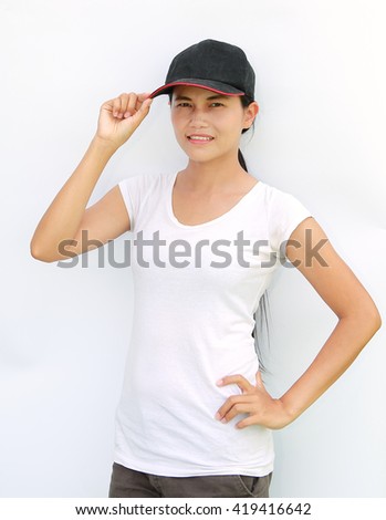 Asian women wear casual sport T-Shirt and cap