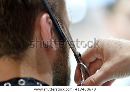 Hairdresser trimming hair with scissors




 Royalty-Free Stock Photo #419488678
