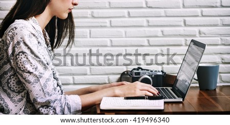 Woman Photographer Connection Laptop Working Concept