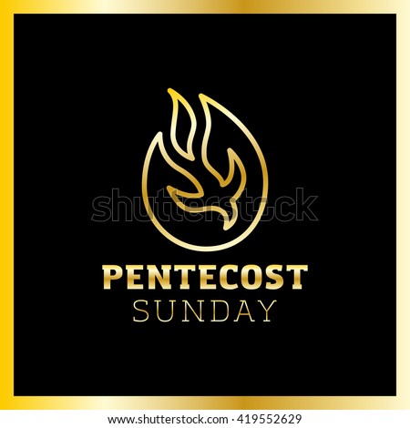 Abstract Holy Spirit symbol - a dove on flames. Pentecost Sunday fire. Luxury, royal metal gold