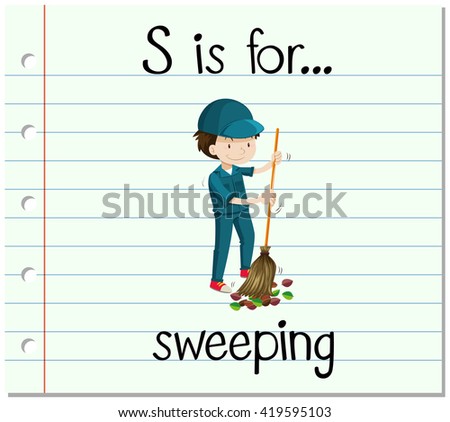 Flashcard letter S is for sweeping illustration