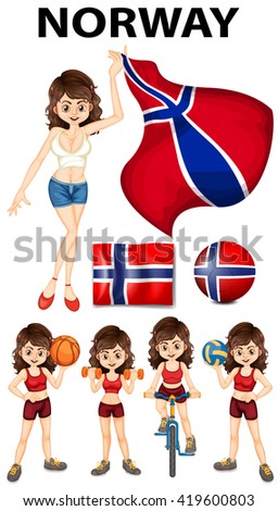 Norway girl doing different sports illustration