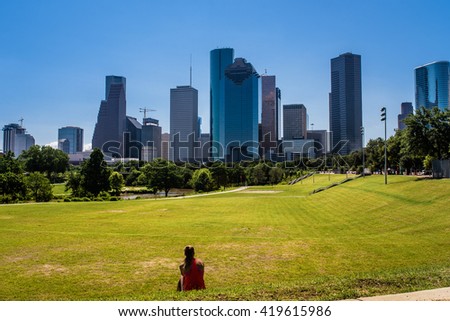 A person enjoy a view of downtown Houston