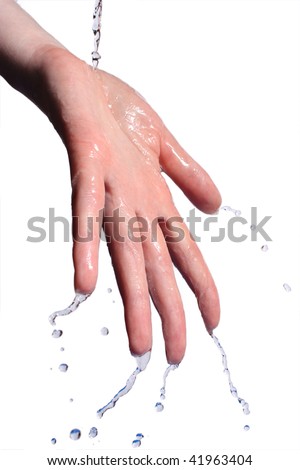 clean clear water flowing down from  hand Royalty-Free Stock Photo #41963404