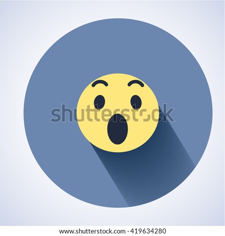 Surprised face icon. Flat round icon with shadow. Facebook new symbol