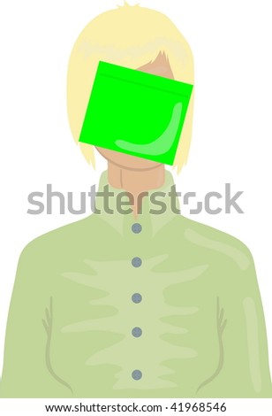 Woman with green sticker on a white background, vector illustration