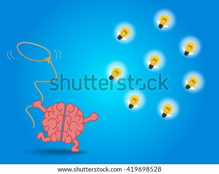 smart brain use lasso trying to catch flying light bulb. concept of  freedom ideas