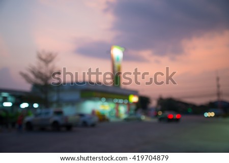 Abstract blur background convenience store in gas station, Thailand