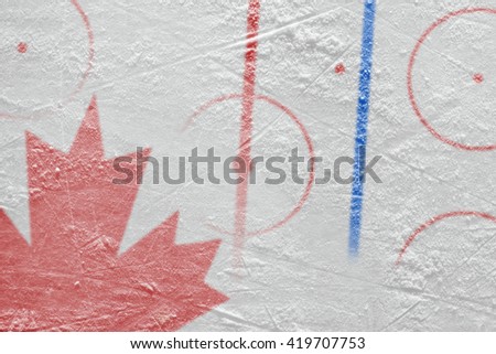 Hockey playground and a schematic representation of the Canadian flag. Concept
