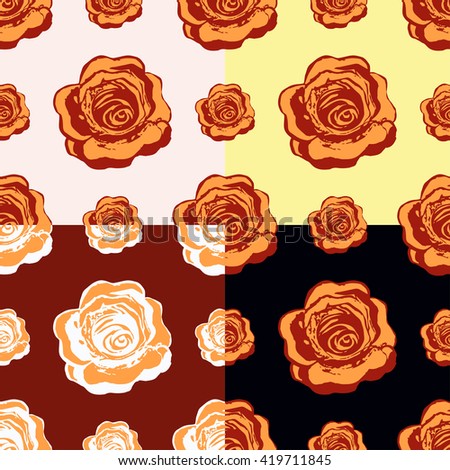 set of seamless pattern of orange roses vector illustration