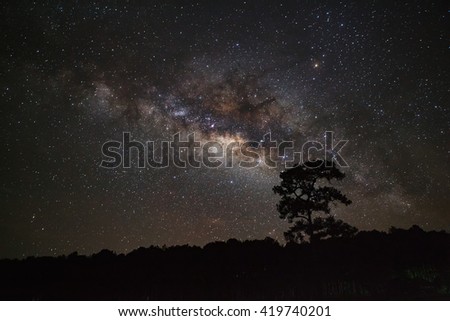 Silhouette of Tree and Milky Way. Long exposure photograph.With grain
