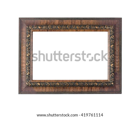 Empty Antique  wooden frame isolated on white background.