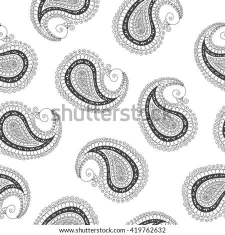 Seamless indian paisley pattern. Stock mehndi illustration for design - indian cucumbers background.