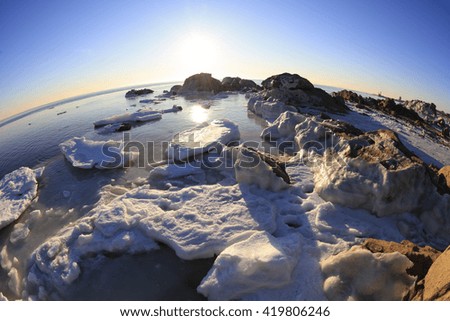 sea ice natural scenery in winter, closeup of photo