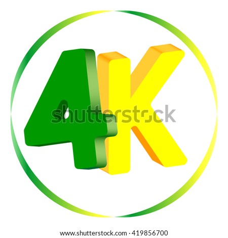 4k, green and yellow 3D logo in circle, abstract concept, isolated icon design on white background, ultra high definition television technology, vector illustration