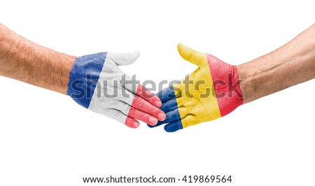 Football teams - Handshake between France and Romania