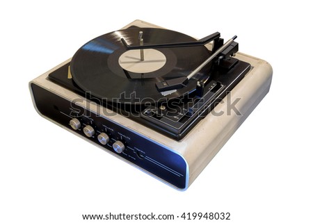 Old vinyl turntable player isolated on white background. with clipping path