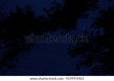 Beautiful night sky with million stars. The Milky Way, falling star and satellite. Amazing dreaming nature photo outdoors. Deep mysterious space, galaxy, planets science and astronomy.