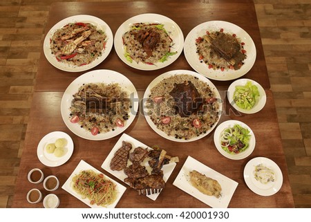 Lamb Biryani, Mutton Biryani, Wagyu Biryani served on ramadhan buffet Royalty-Free Stock Photo #420001930