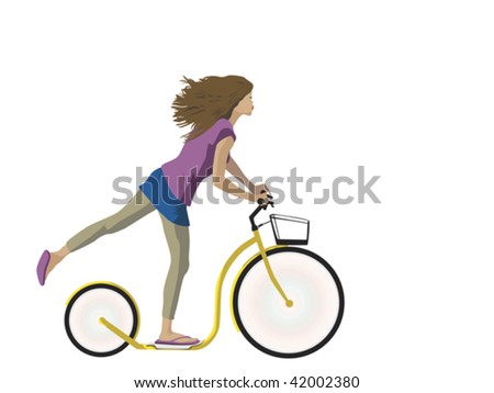 cute girl riding kickbike scooter