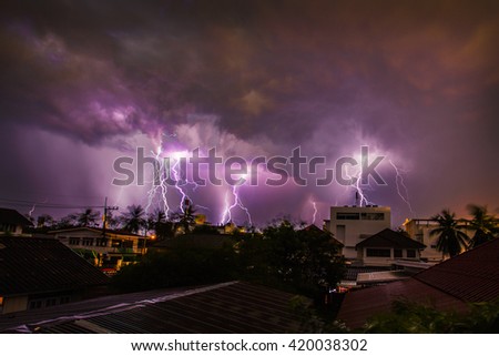 Lightning in urban ,Thailand.