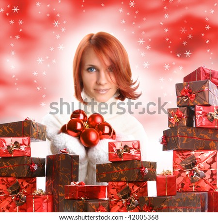 young girl with christmas presents