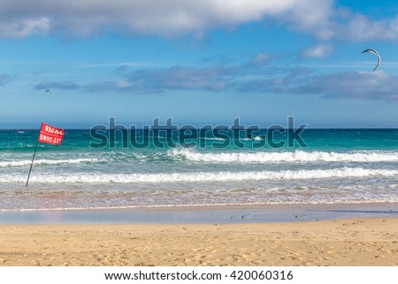 Kitesurfer On Sotavento Beach - Fuerteventura, Canary Islands, Spain