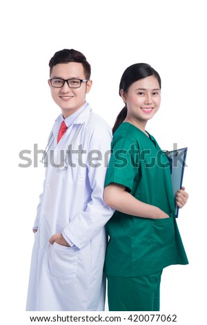 Healthcare and medical concept - picture of two young attractive doctors
