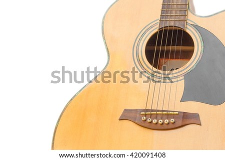 Acoustic guitar music instrument on white background